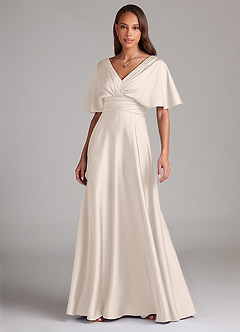 Azazie Pamela Bridesmaid Dresses White Alabaster A-Line Pleated Stretch Satin Dress image1