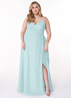 Azazie Davis Bridesmaid Dresses Sea Glass A-Line V-Neck Chiffon Dress image7