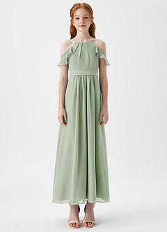 Azazie Chaya Junior Dusty Sage A-Line Off the Shoulder Chiffon Dress image3