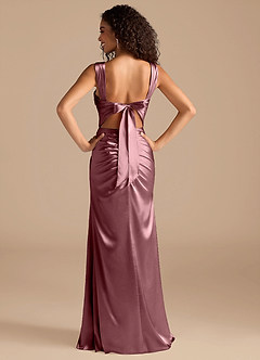 Azazie Jesaphine Bridesmaid Dresses Vintage Mauve Sheath Bow Metallic Satin Dress image4