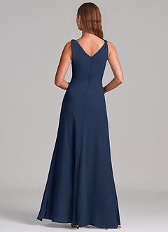 Azazie Nerine Brudtärnklänningar Klä av A-Linje i Chiffong Plisserad Mörk Marinblå image5