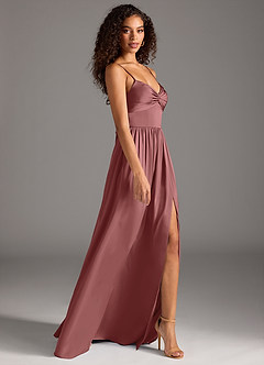 Azazie Zeya Bridesmaid Dresses Amethyst A-Line Pleated Stretch Satin Dress image12