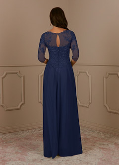 Azazie Harriet Mother of the Bride Dresses Dark Navy A-Line Scoop lace Mesh Dress image2