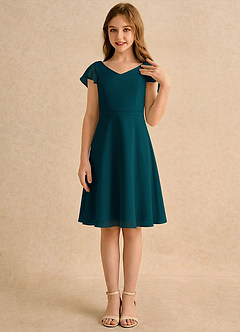 Azazie Narin Girls Formal Robe Demoiselle D'honneur Fillette Robe Trapèze en Mousseline de soie avec manches Vert Pin image4