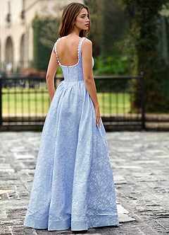 Thyme Bleu Ciel Robe de bal trapèze à fleurs 3D image3