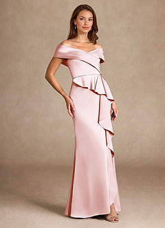Azazie Dareia Moeder van de bruid jurken Zeemeermin Jurk van Stretch Satijn Off the Shoulder Blozend Roze image4