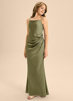 Azazie Renna Junior Pistachio A-Line Pleated Stretch Satin Dress image1