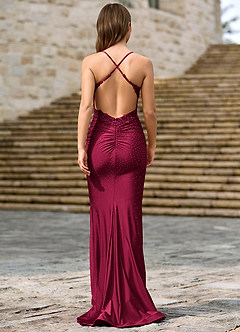 Beatrice Burgundy Mermaid Stretch Satin Prom Dress image2