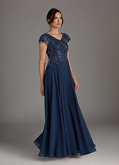 Azazie Eleanor Mother of the Bride Dresses Dark Navy A-Line Sequins Chiffon Dress image4