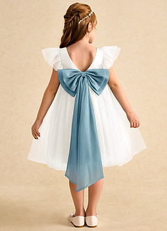 Azazie Munchkin Flower Girl Dresses Ivory Moody Blue A-Line Bow Tulle Dress image1
