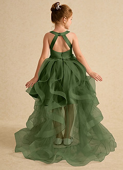 Azazie Julietta Flower Girl Dresses Olive Ball-Gown Convertible Tulle Dress image1