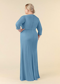Azazie Rosena Mother of the Bride Dresses Steel Blue Sheath Pleated Mesh Dress image10