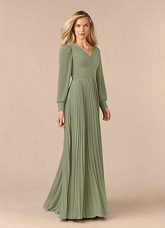 Azazie Zina Mother of the Bride Dresses Pistachio A-Line Pleated Chiffon Dress image2