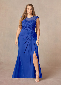 Azazie Libby vestidos de madre de la novia Vestido de Azul Real de Gasa de Corte En A con Scoop Lentejuelas image7