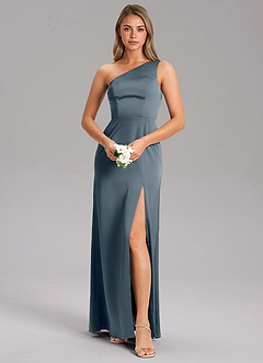 Azazie Feby Bridesmaid Dresses Twilight A-Line One Shoulder Stretch Satin Dress image1