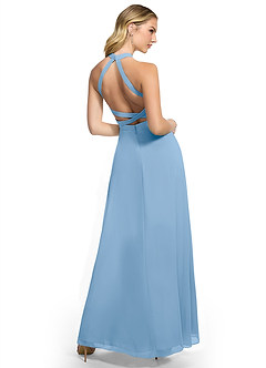 Azazie Clarice Bridesmaid Dresses Powder Blue A-Line Halter Chiffon Dress image4