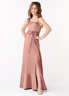Azazie Barbara Junior Rosette A-Line Bow Stretch Satin Dress image1