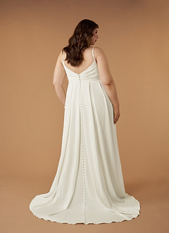 Azazie Caymus Wedding Dresses Cream A-Line Scoop Pleated Crepe Back Satin Dress image11