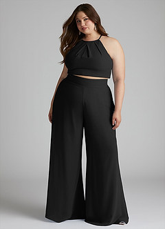 Azazie Kenzi Abiti da Damigella Tuta in Chiffon Plissettato Nero image8