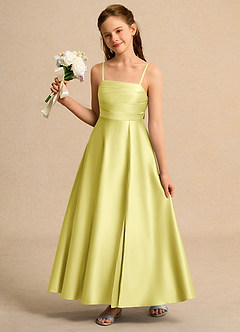 Azazie Pebbles Girls Formal Flower Girl Dresses Lemon Sorbet A-Line Pleated Matte Satin Dress image1