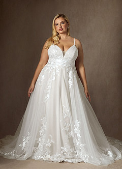 Azazie Rhodes Robes de mariée Robe Trapèze en Tulle Col V paillettes Blanc De Diamant image8