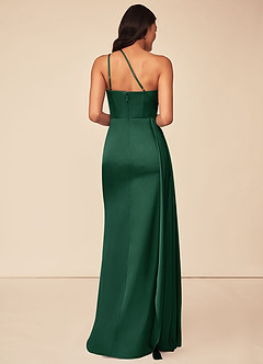 Azazie Maron Bridesmaid Dresses Dark Green A-Line One Shoulder Stretch Satin Dress image2