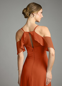 Azazie Dakota Bridesmaid Dresses Burnt Orange A-Line V-Neck Pleated Chiffon Dress image6