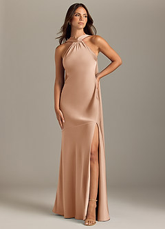 Azazie Kinsley Bridesmaid Dresses English Rose Mermaid Side Slit Stretch Satin Dress image1