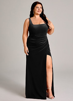 Azazie Mero 신부 들러리 드레스 인어 주름진 벨벳 바닥 길이 드레스 image11