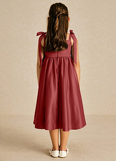 Azazie Chelsie Flower Girl Dresses Rust A-Line Bow Matte Satin Dress image2