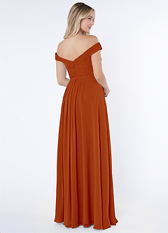 Azazie Audrianna Jurken voor bruidsmeisjes Converteerbaar Jurk van Chiffon met A-Lijn Off-the-shoulder verzameld Paprika image4