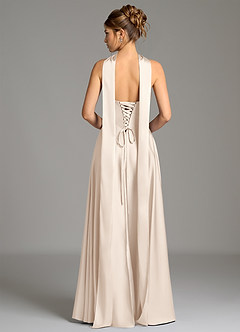 Azazie Ayla Bridesmaid Dresses White Alabaster A-Line Corset Stretch Satin Dress image7