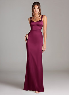 Azazie Denice Bridesmaid Dresses Red Plum Sheath Pleated Stretch Satin Dress image5