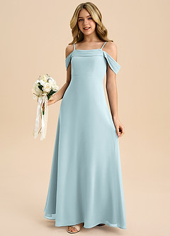 Azazie Anselie Junior A-Linie Schulterfrei Chiffon Kleid Nebel image4