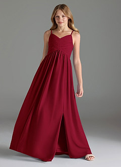 Azazie Alia Junior Burgundy A-Line Pleated Chiffon Dress image4