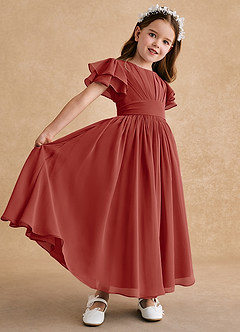 Azazie Ali Flower Girl Dresses Terracotta A-Line Pleated Chiffon Dress image6