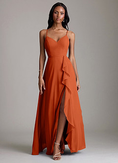 Azazie Naeem Bridesmaid Dresses Burnt Orange A-Line V-Neck Ruffle Chiffon Dress image1