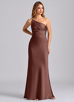 Azazie Marseli Final Sale Espresso Mermaid One Shoulder Stretch Satin Dress image1