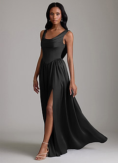 Azazie Novi Bridesmaid Dresses Black A-Line with Pockets Stretch Satin Dress image6