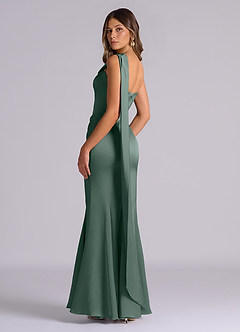 Azazie Inara Bridesmaid Dresses Sea Moss Mermaid Pleated Stretch Satin Dress image6