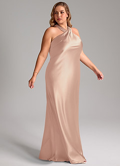 Azazie Doretta Vestidos de damas de honor Vestido de Rosa Inglesa de Satén Metálico de Corte Sirena con Lazo image10