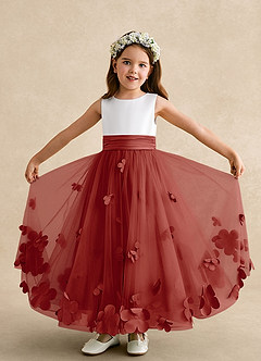 Azazie Vi Flower Girl Dresses Terracotta A-Line Sleeveless Tulle Dress image5