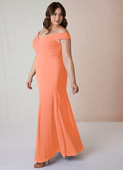 Azazie Lecia Vestidos de damas de honor Vestido de Atardecer de Gasa de Imperio Convertible con Plisado fuera del hombro image10