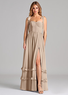 Azazie Anastacia 신부 들러리 드레스 A라인 스윗하트 네크라인 쉬폰 바닥 길이 드레스 image1