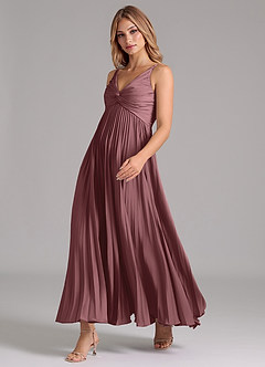 Azazie Raychelle Bridesmaid Dresses Vintage Mauve A-Line Pleated Stretch Satin Dress image6