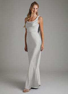 Azazie Elena Bridesmaid Dresses Silver Mermaid Pleated Stretch Satin Dress image4