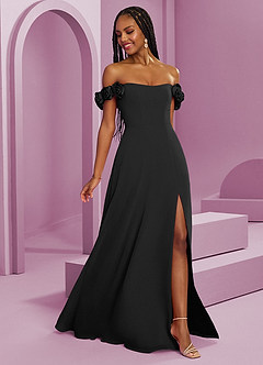 Barbie ♥ Azazie Jurken voor bruidsmeisjes Converteerbaar Jurk van Chiffon met A-Lijn Off the Shoulder Zwart image8
