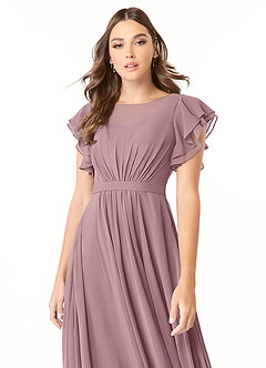 Azazie Daphne Bescheidene Brautjungfernkleider A-Linie Gekräuselt Chiffon Bodenlänge Kleider image4