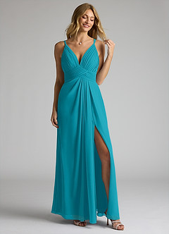 Azazie Maren Allure Bridesmaid Dresses Jade A-Line V-Neck Lace Chiffon Dress image3