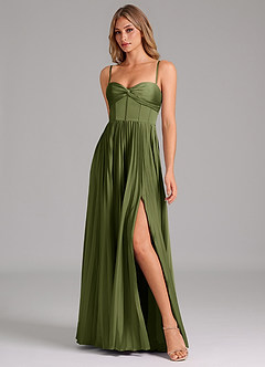 Azazie Akiko Bridesmaid Dresses Olive A-Line Sweetheart Neckline Stretch Satin Dress image4